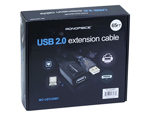Monoprice 65ft 20M USB 2.0 A Male to A Female Active Extension  Repeater Cable Kinect and PS3 Move Compatible Extension 107533