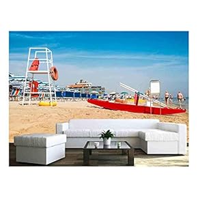 Safety Equipment on The Beach.Life Jacket and Belt - Removable Wall Mural | Self-Adhesive Large Wallpaper - 66x96 inches