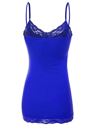 XT1004L Ladies Adjustable Spaghetti Strap Lace Trim Long Tunic Cami Tank Top Royal 2XL - Thumbnail 2