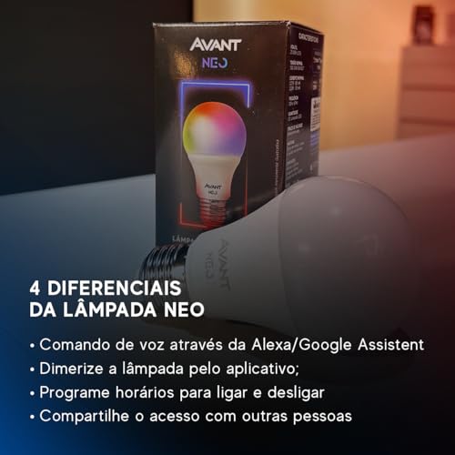Kit 5 Lâmpadas AVANT NEO Smart LED 10W E27 Dimerizável RGB Compatível com Alexa e Google Home Controle voz Wifi Casa Inteligente Tuya