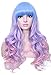 Deifor Long Rainbow Unicorn Wavy Wigs Multi-color Heat Resistant Hair with Blunt Bangs Harajuku Style Cosplay Halloween Wigs(Light Blue/Purple/Pink)