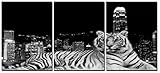 Natural art – Modern Giclee Black and White Artwork Canvas Prints 3 Panels Tiger with City Animals Pictures to Photo Paintings on Canvas Wall Art for Home Decorations