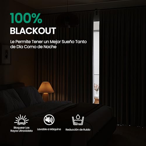 VIOPY 100% Lino Cortinas Blackout,Extra Largas con Aislamiento Térmico,Respaldo Recubierto Poliéster Impermeable,Ojal Superior,para Recámara y Ventana de Sala(Natural,132An x 241Al cm(2 Paneles))