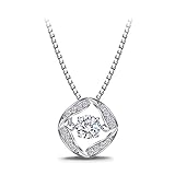 T400 Jewelers 925 Sterling Silver Dancing Stone Made with Swarovski Zirconia Pendant Necklace, Square 18