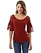 PattyBoutik Women’s Lace Raglan 3/4 Bell Sleeve Blouse (Burgundy M)