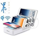 allcaca Wireless Charging Station for Multiple Devices - Fast Charging Station Family Charge Dock Organizer with 5 USB Ports and 1 Qi Wireless Charging Pad for iPhone/ipad/Samsung/Android Phone/Tablet