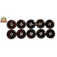 Set of 10 Premium Genuine Mahogany Brown Buffalo Horn Buttons 25mm 1 Inch for Pea Coats, Overcoats, Winter Coats, Trench Coats