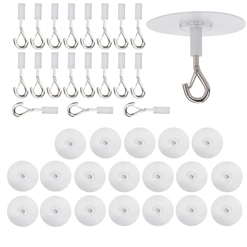 Penitue 15pcs Heavy Duty Self Adhesive Ceiling Hooks, No Drill Ceiling Hooks with Safety Clasp for Fans Plants Lights Kitchen Bathroom Office Storage & Wall Decor