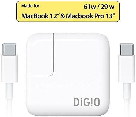 61W 29W USB C Power Adapter AC Supply Charger Free USB-C Charge Charging Cable (14.5V 2A or 5.2V 2.4A) for Apple New Macbook Pro 13-inch 12-inch Inch 2016 Computer Laptop MNF72LL/A