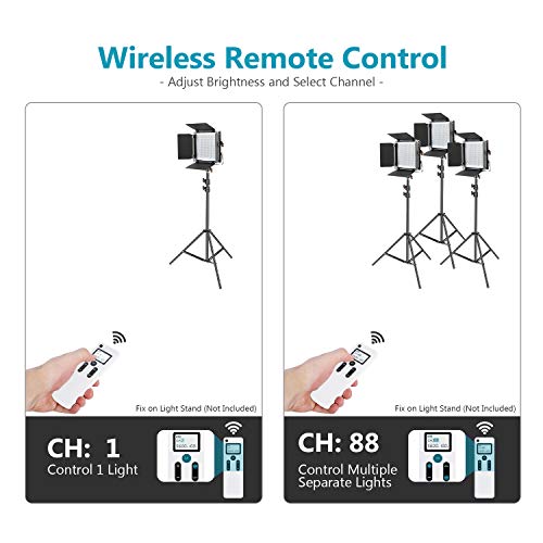 Neewer 3 Packs 2.4G 480 LED Video Light Photography Lighting Kit, Dimmable Bi-Color 3200K-5600K LED Panel with LCD Screen, 2.4G Wireless Remote and Light Stand for Portrait Product Photography