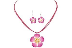 YOCOYEE Hawaiian Plumeria Rubra Earrings Necklace Set Bohemia Tropical Flower Dangle Earrings Luau Beach Party Accessories for Women Jewelry