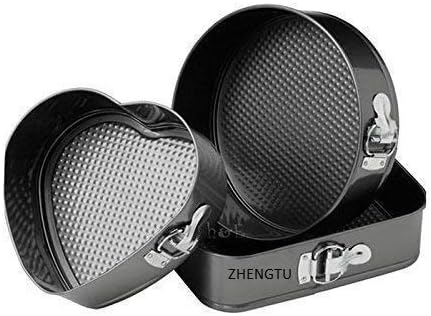 ZHENGTU Metal Square, Round and Heart Shape Non-Stick Cake Mould Set Black Colour 22 cm 24 cm 26 cm