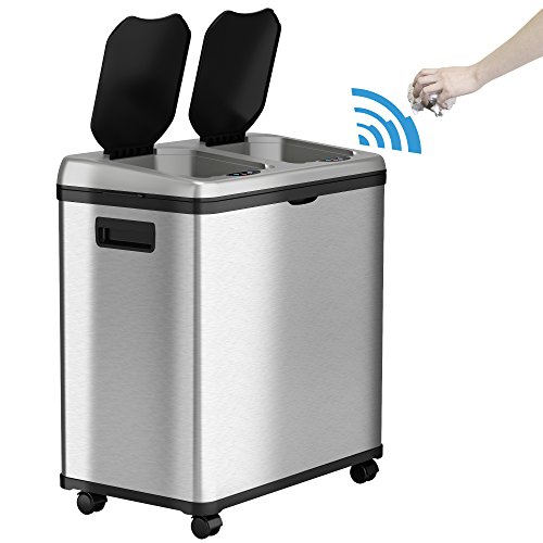 iTouchless 16 Gallon Touchless Trash Can Bin with Wheels, Stainless