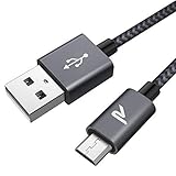 RAMPOW Micro USB Cable Android, [6.5ft] Sync and Fast Charging, Nylon Braided Samsung USB Cable - Android Charger Cable Compatible Samsung Galaxy S7/S6/J7, Moto, Kindle, PS4 and more - Space Gray