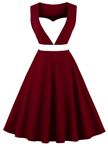 Ayli Women's Sweetheart Sleeveless Wine Red 50s Retro Swing Midi Dress, US-16/Tag-2XL/02w124