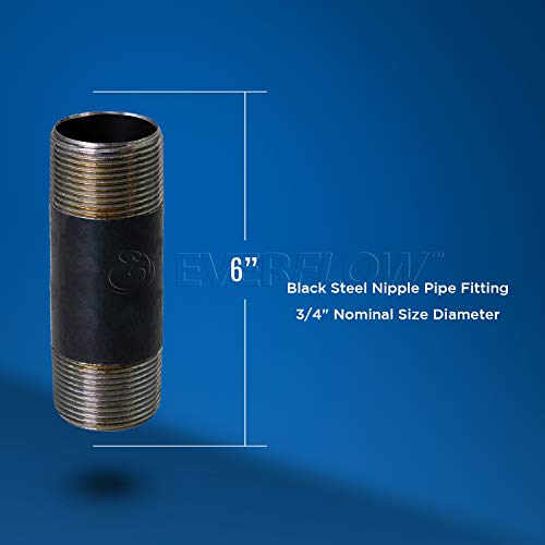 Everflow NPBL3460-10, Steel Nipple Pipe, Build Vintage DIY Furniture With Pre Cut Industrial Iron Pipe, Threaded Three Quarter Malleable Cast Iron Pipe 3/4 in x 6 in Black (Pack Of 10)
