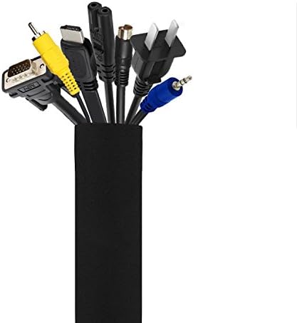 Cable Management Sleeve, Organizer 19 inch 4 Pack Black Easy Zip By JWRanger Wire Management System for TV Computer Home Entertainment &amp; More Flexible Sleeve Cover
