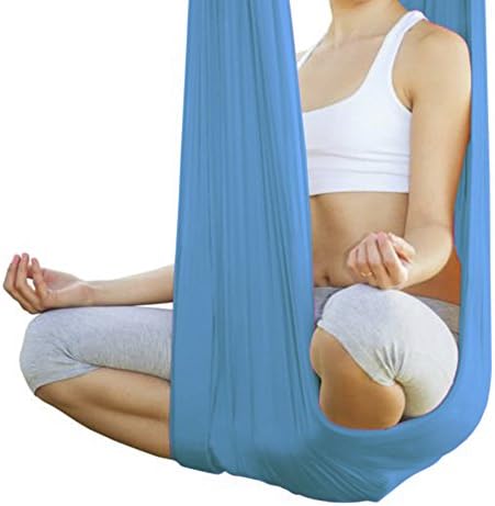 Yoga Swing/Sling/Inversion Tool,iGarden 5.5 Yard Elastic Anti-gravity Multifunctional Aerial Yoga Hammock Swing Belt (Lake Blue)