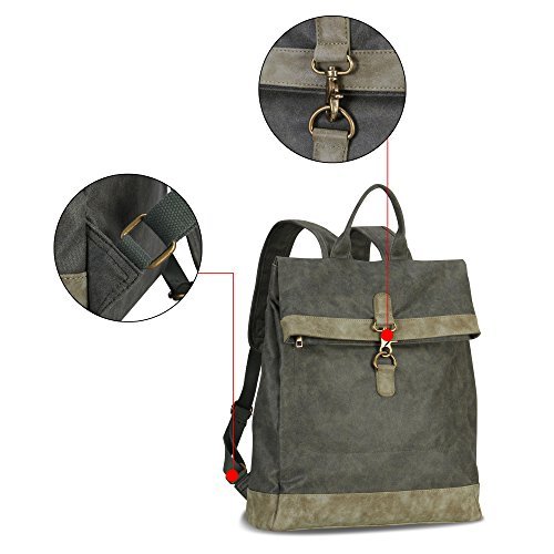 Hynes Eagle Stylish Roll Top Canvas Backpack Lightweight Travel Bag Matte Finish Army Green