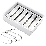innotree Soap Dish Holder, Ceramic Soap Container 304 Stainless Steel Anti Rust Draining Tray for Bathroom Shower with 3pcs FREE Hooks