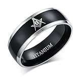 8MM Titanium 2 Tone Black Plated Domed Masonic Ring Bands for Freemason, Size 9