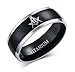 8MM Titanium 2 Tone Black Plated Domed Masonic Ring Bands for Freemason, Size 9