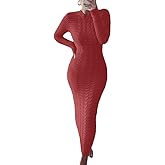 chouyatou Women's Sexy Crewneck Long Sleeve Cable Knit Bodycon Maxi Pullover Sweater Dress