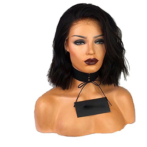 Short Bob Human Hair Full Lace Wigs for Black Women Glueless Lace Wigs with Baby Hair Natural Color Free Part (10 inch, 150 Density Full Lace Wig)