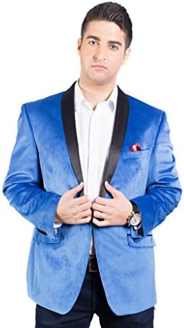 Elie Balleh Men's Slim Fit Single Breasted Velvet Formal Tuxedo Dinner Jacket with Shawl - Colors