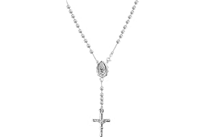 Savlano 925 Sterling Silver Italian Solid Bead Chain Cross & Rosary Virgin Mary Pendant Y Necklace Comes With Gift Box for Women - Made in Italy
