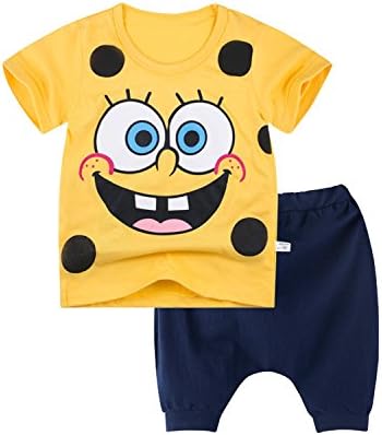 UYTL01A Baby boy cotton short sleeved suit Korean T-shirt Haren pants (90/24M, Spongebob-yellow)