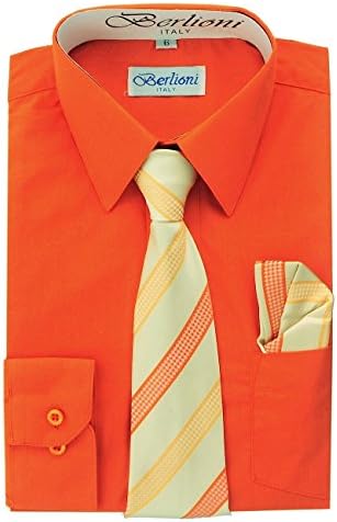 Boy's Dress Shirt, Necktie, and Hanky Set - Orange, Size 4
