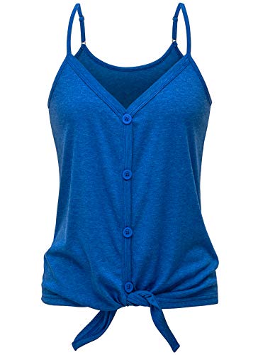 BUTTON DOWN TANK TOPS FOR WOMEN CASUAL SUMMER TOPS SLEEVELESS BASIC SHIRTS TIE FRONT STRAPPY BLOUSES BLUE