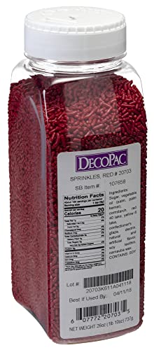 DecoPac Red Sprinkles | Extra Large 26oz Pack | Cake Sprinkle Mix, Fancy Sprinkles For Cake Decorating, Handheld Container, Candy Sprinkles, Cake Sprinkles - Red