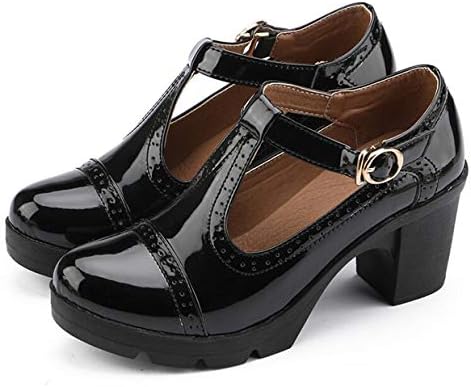 Women's Classic T-Strap Platform Mid-Heel Square Toe Oxfords Dress Shoes