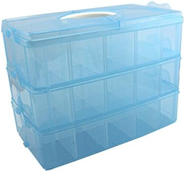 3-Tier Demountable Plastic Jewelry Box Organizer Storage Container With Adjustable Dividers 30（Large）Grids by Rekukos (Blue)