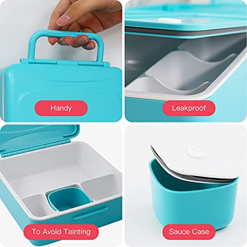 Victarvos Lunch Box with Cutlery & Sauce Pot, Leakproof Bento Box with Removable Compartments, Large Lunchbox for Kid and Adult, BPA Free, Microwave & Dishwasher Safe, Blue