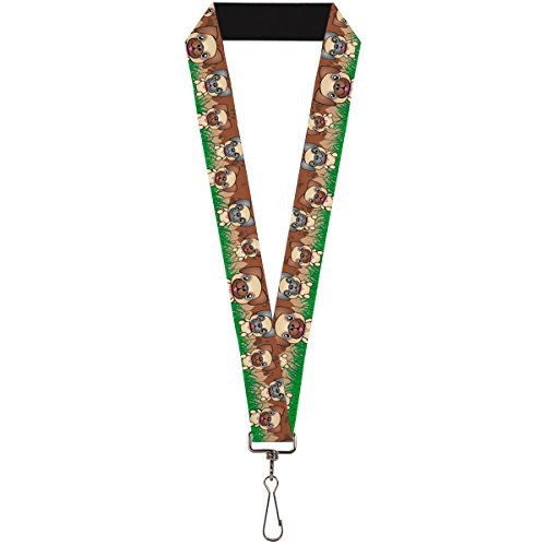Buckle-Down Lanyard - Pug Puppies/Paw Prints Browns/Greens