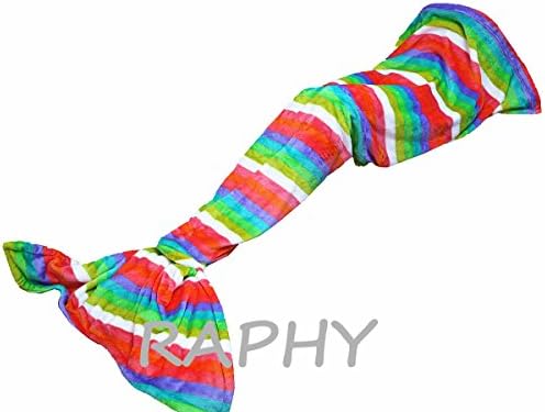 RAPHY Mermaid Tail Blanket For Adult Teen Kids Warm Soft Coral Velvet Mermaid Blankets All Seasons Sleeping Blanket(71"x 33.5")-Rainbow