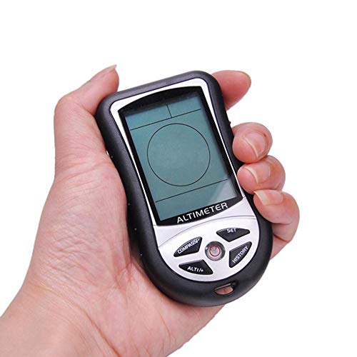 Multi-function 8 in 1 Electronic Handheld Compass Altimeter Barometer Thermometer Weather Forecast Time Calendar Digital Altimeter LED Back-light Forecast Thermometer for Camping Hiking Climbing