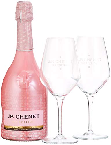 JP Chenet - Ice Edition Rosé Schaumwein Halbtrocken - Geschenkset mit 2 Gläsern (1 x 0,75 L)