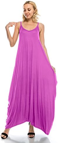 J Doe Style Women's Solid Loose Fit Harem Boho Spagetti Strap Maxi Full Dress(Size :S-5X), S, Lavender