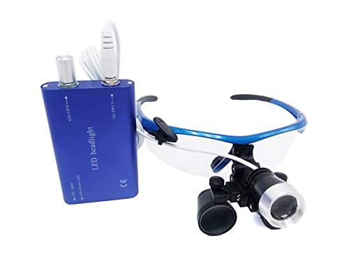 Dental Surgical Binocular Loupes 2.5X420mm Optical Glass + 3W LED HeadLight Blue by Purple-Violet