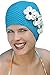 Vintage Swim Caps for Women: Triple Flower Swimcap Hot Pink w/White Flowers