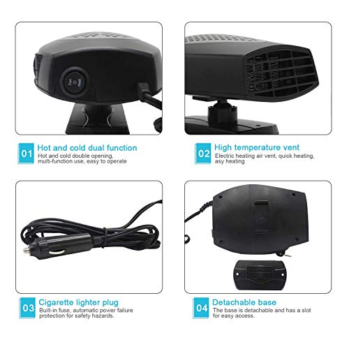 Car Heater,Auto Heater Fan,Car Defogger,Ferryone Fast Heating Quickly Defrosts Defogger 12V 150W Auto Ceramic Heater Fan 3-Outlet Plug in Cig Lighter (Black)