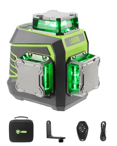 LasGoo 3x360° Self Leveling Laser Level, Green Cross Line Laser for Building and Hanging Photos, Rechargeable Battery, Remote Control, Magnetic Rotary Bracket Included - LG-3Dx