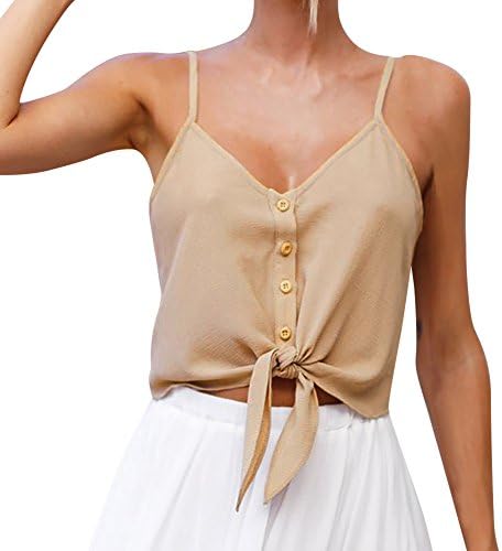 YIHANK Blouse for Women,Women's Self Tie Back V Neck Striped Crop Cami Top Camisole Blouse