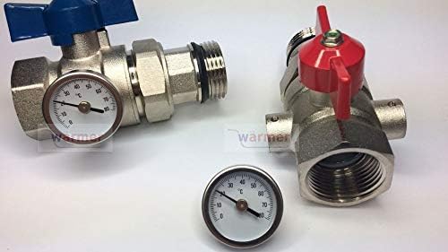 Wärmer System Isolation Valve with Thermometer 1 inch Red-Blue Handle FxM for Underfloor Heating Manifold - Image 5