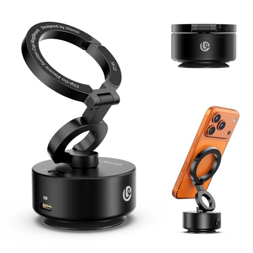 ULANZI SK22 Electric Phone Holder for Car, Vacuum Suction Magnetic Phone Mount, Folable 360° Adjustable Car Accessories for for Car GPS Vlog iPhone 17/17Pro/16/15/14/13/12, Black