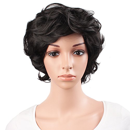 MapofBeauty 30cm/ 12 inch Elderly Curly Short Curly Fashion Wigs(Black)
